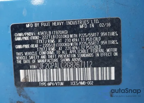 2016 Subaru Crosstrek 2.0I Limited из США, поврежденный, VIN JF2GPALC2G8267112